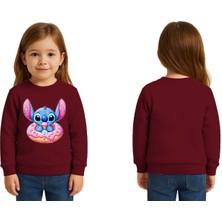 Sedirli Unisex Stitch Baskılı Çocuk Swaetshirt 3 Iplik Şardonlu