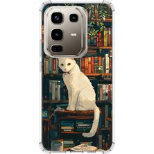 TechTree Infinix Note 50 Pro Uyumlu Kitaplık Beyaz Kedi Tasarımlı Baskılı Silikon Kılıf