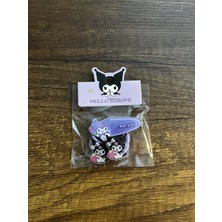 Gülümse Gel Kuromi Kız Çocuk 3'lü Toka Seti ( 2 Adet Lastik 1 Adet Pensli Toka ) Lastikli Pens Toka