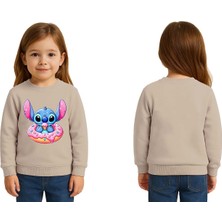 Sedirli Unisex Stitch Baskılı Çocuk Swaetshirt 3 Iplik Şardonlu