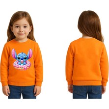 Sedirli Unisex Stitch Baskılı Çocuk Swaetshirt 3 Iplik Şardonlu