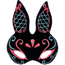 Timion Siyah Renk Mavi Kırmızı Simli Siyah Süet Kaplama Tavşan Maskesi 18X16 cm (5148)