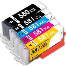 Canon Pixma TS8250,TS8251, TS8252,TS8350 Uyumlu 5 Renk Muadil Kartuş Seti Canon CLI-581XXL- 580XXL