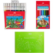 Boyama Seti Kuru Boya Faber 12 Li Keçeli Kalem 12 Li 25*35 Resim Defteri