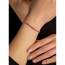 miraç gümüş takı atölyem 925 Ayar Gümüş Zirkon Taşlı Pembe Su Yolu Bileklik. (2mm)