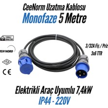 Bemis Elektrikli Araç Monofaze Uzatma Kablosu 32A 5 Metre| 7,4 kW | 3/32A Fiş – 3/32A Priz | 3x6 TTR |