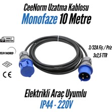 Bemis Elektrikli Araç Trifaze Uzatma Kablosu 10 Metre, 7,4 kW | 3/32A Fiş – 3/32A Priz | 3x6 TTR |