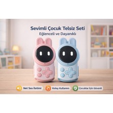 Qasul Çocuk Telsizi LED Işıklı Sevimli Tavşan Tasarım – 1-3 Km Çekim Mesafesi, Çiftli Set