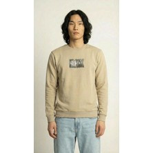 Erkek Bisiklet Yaka Uzun Kollu Sweatshirt %100 Pamuk Bisküvi Renk C8T0N4