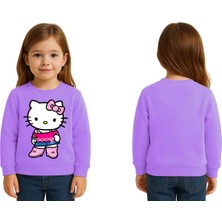 Sedirli Unisex Hello Kity Baskılı Çocuk Swaetshirt 3 Iplik Şardonlu