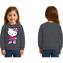 Sedirli Unisex Hello Kity Baskılı Çocuk Swaetshirt 3 Iplik Şardonlu