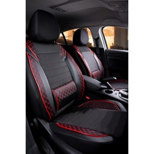 Castor Otomotiv Cstr Fiat Egea Hb Uyumlu Yarı Deri Oto Koltuk Kılıfı Ön/arka 5 Li Set Atlas Siyah-Kırmızı