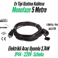 Bemis Elektrikli Araç Monofaze Uzatma Kablosu 16A 5 Metre | 3,7 kW | 1/16A Fiş – 1/16A Priz | 3x2,5 TTR |