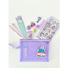 Kağıt Gemi Kawaii Purple Dream 9 Parça Mor Masal Dünyası Çocuk Kırtasiye Seti/File Çanta/Sticker/Kalem/Silgi