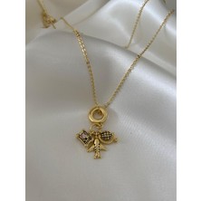 Velora Accessories Altın Kaplama Charmlı Kolye (Uçak, Dünya, Çanta)