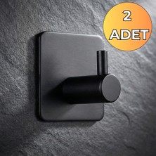ALMITAL 2 ADET Gancio Siyah Kendinden Yapışkanlı Paslanmaz Çelik Topuzlu Askılık - Havlu Askısı