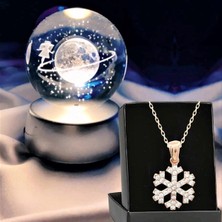 UltraNova LED Işıklı Cam Satürn, Dolunay, Kristal Top ve Kar Tanesi Tasarım Kolye