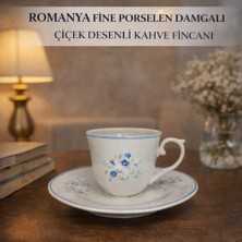 Romanya Fıne Porselen Damgalı Çiçek Desenli Kahve Fincanı | 60 ml
