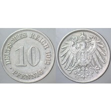 Banknoting Almanya Imparatorluğu 10 Pfennıg 1912 G. Iı. Wilhelm Dönemi.