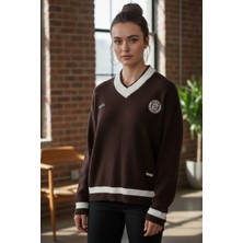 Mandala Tekstil Kadın Oversize Şardonlu Nakışlı Triko Kazak