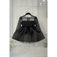 Bertuğ Bebek Boncuk Dantelli Kız Çocuk Bebek Kabarık Siyah Elbise