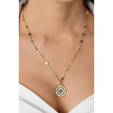 Fiyonk Kuyumculuk 14 Ayar Altın Kalın Aynalı Zincirli Güneş Uçlu Kolye