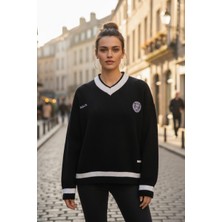 Mandala Tekstil Kadın Oversize Şardonlu Nakışlı Triko Kazak