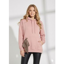 Ribana Classic Kadın Kapüşonlu Yumuşak Dokulu Cep Detaylı Fularlı Uzun Kollu Sweatshirt