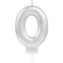 Timion 0 Rakam Mum Gümüş Renk (5148)