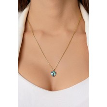 Fiyonk Kuyumculuk 14 Ayar Altın Desenli Küp Zincirli Renkli Kalp Kolye