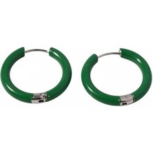 Cesicey Yeşil Mineli Çelik Küpe Gümüş Renk