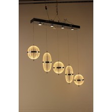 GN Gen Aydınlatma Satürn Serisi Küre ve Oval Akrilik Formlu 5'li Sıralı Serisi 3 Renk Ledli Modern Avize