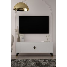 Demonte Decor TV1351DD Retro-32 Tv Sehpası Beyaz-Siyah-Altın