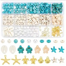 Yiğit Aksesuar 4 Model Sıkma Taş Kaplumbağa Deniz Yıldızı Yuvarlak ve Küp Boncuk Deniz Kabuk Bileklik Kolye Seti
