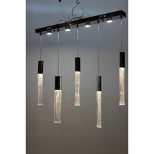 GN Gen Aydınlatma Görkemli Gümüş Işıltılı Hava Kabarcıklı Kristal 5'li Sıralı Serisi 3 Renk LED Avize