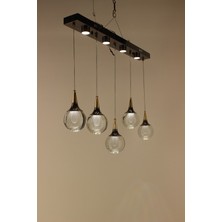 GN Gen Aydınlatma Lüks Gold Siyah Gövdeli Desenli Cam Küre 5'li Sıralı Serisi Modern 3 Renk LED Avize