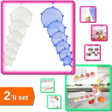 Hereveoyuncak 6 Adet Silikon Strech Kapak + Silikon Tabanlı Yuvarlak 4 Bölmeli Şeffaf Buz Kalıbı - 2li Set J9R56C2