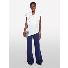 Sisley %100 Viskoz Asimetrik Dökümlü Yaka Kolsuz Üst Kadın Bej Bluz - 325P5FNTLQ08P