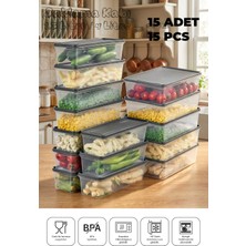 Mikrodalga ve Derin Dondurucuya Uygun Freshkeep Saklama Kabı 15'li Set - Gri / 10*1300ML - 5*4000ML
