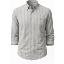 Varetta Erkek Kahve Gri Çizgili Gömlek Uzun Kollu Geniş Kesim Gömlek