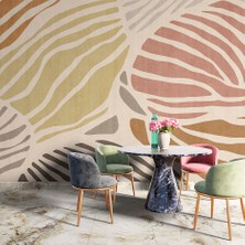 Grown Pastel Renkli Çizgili Yapraklı Soyut Duvar Kağıdı