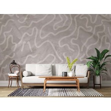 Grown Gri Zeminli Beyaz Çizgisel Desen Soyut Duvar Kağıdı