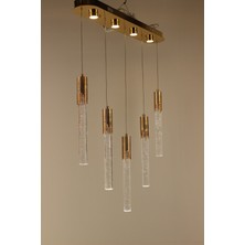 GN Gen Aydınlatma Lüks Gold Kaplama Ince Jöle Kristal Camlı 5'li Sıralı Serisi Modern LED Avize