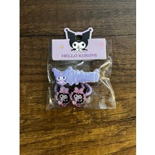 Gülümse Gel Kuromi Kız Çocuk 3'lü Toka Seti ( 2 Adet Lastik 1 Adet Pensli Toka ) Lastikli Pens Toka
