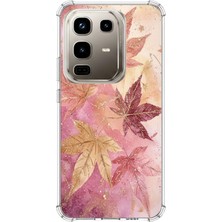 TechTree Infinix Note 50 Pro Uyumlu Pembe ve Bordo Tonlu Yaprak Baskılı Silikon Kılıf