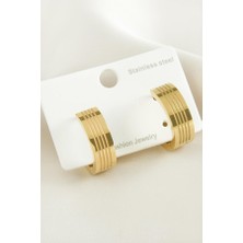 Ebijuteri Çizgili Lüks Çelik Küpe