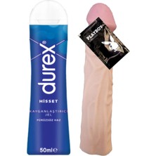 Durex Hisset Pürüzsüz Hazlar 50 ml Jel + 5cm Uzatan 19 cm Seksaletleri Malzeme Satışı, Erkek Seksaleti Kılıfı A-EP027 + Hediye