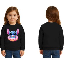 Sedirli Unisex Stitch Baskılı Çocuk Swaetshirt 3 Iplik Şardonlu