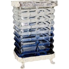 Lumienza Modern Krom Metal Mavi Cam Vazo - 22X14 cm Dekoratif Kare Vazo - Salon ve Ofis Için Lüks Masa Üstü Aksesuar - Estetik Hediyelik