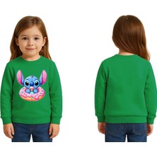 Sedirli Unisex Stitch Baskılı Çocuk Swaetshirt 3 Iplik Şardonlu